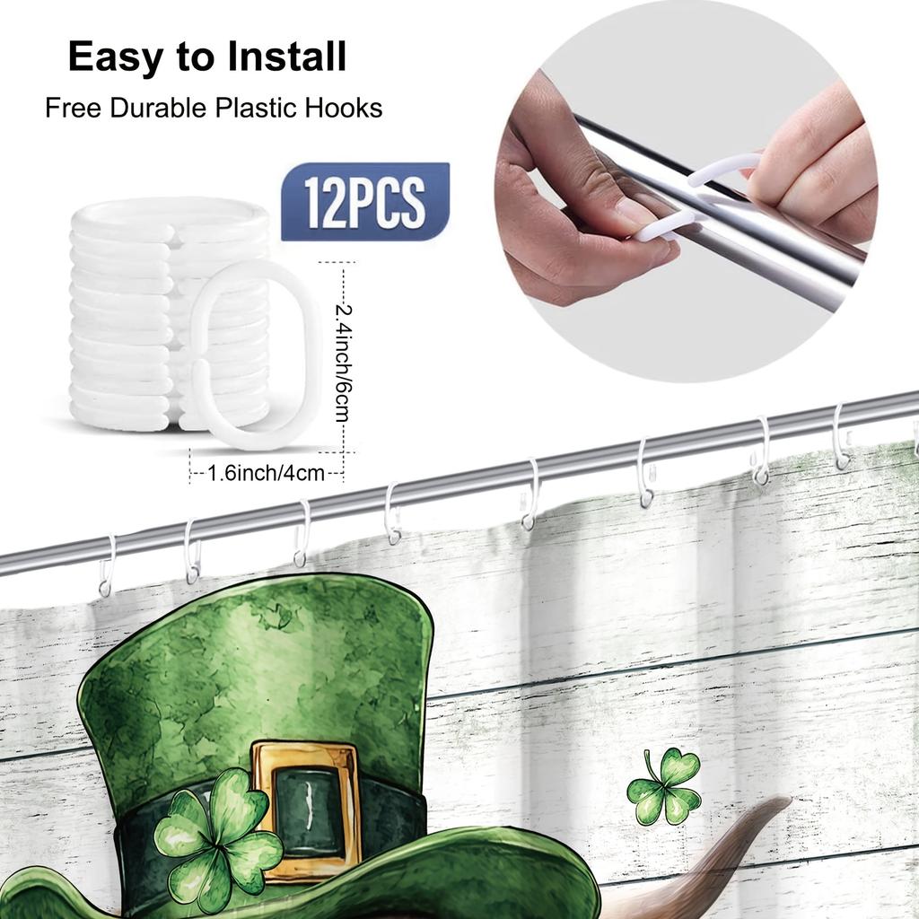 St. Patrick's Day Schottische Hochlandkuh Duschvorhang - Festivalwand Dekoriert Mit Kleeblatt Und Kleeblatt Hängend Im Wohnzimmer Und Schlafzimmer