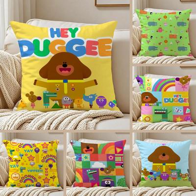 H-Hey Duggees Cute Cushion Cover Silky Short Plush Sofa Pillow Cover Hidden Zipper Soft Dustproof Case for Home Decor