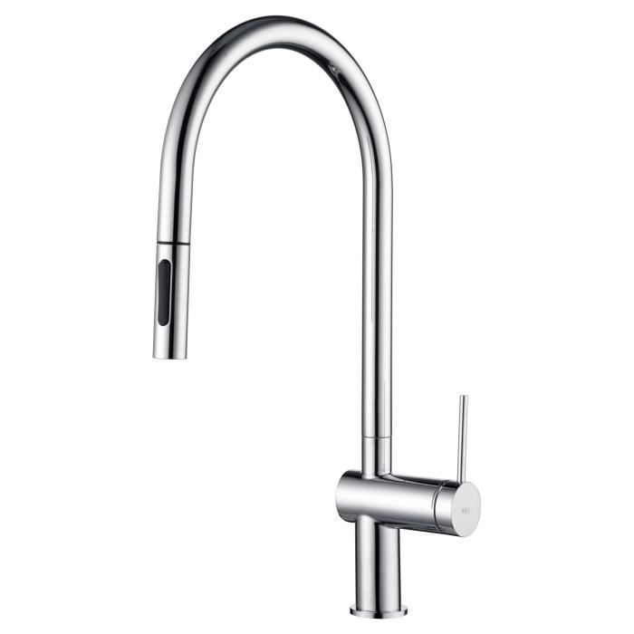Robinet de cuisine - IMEX - Modèle BERNA - Couleur gris - Finition chrome - Monocommande