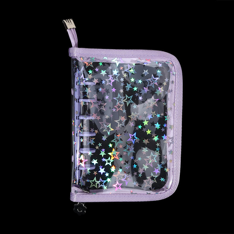 A5 Budget Binder Planner Cover with Zipper Glitter Stars 6 Ring Refillable Notebook Shell for Journal Albums Diary School Office Supplies