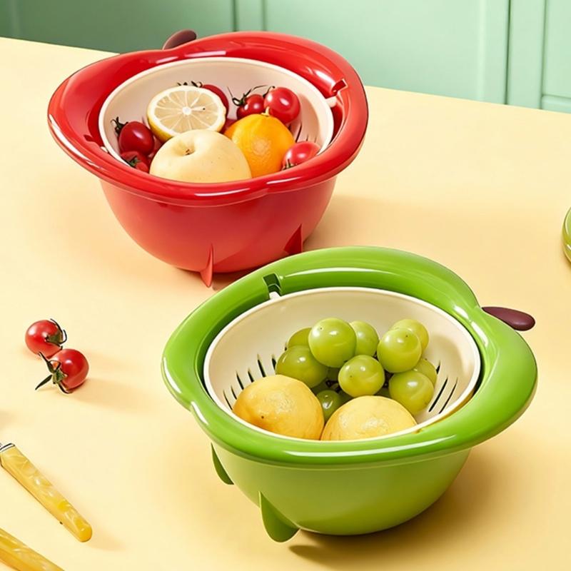 Durable PP Materials Kitchen Drainer Basket Lovely Fruit Shape Colander For Fruits Vegetables Snacks Storage And Display