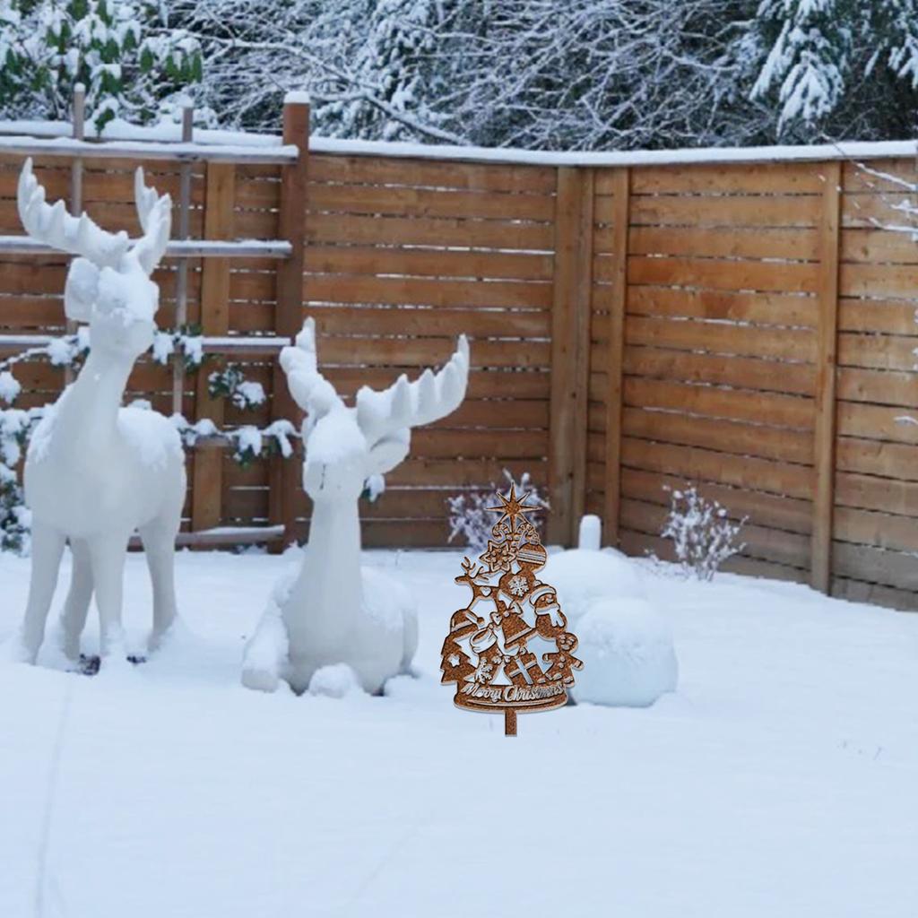 1 szt. Vintage Metalowy Palik Dekoracyjny do Ogrodu w Kształcie Choinki, Dekoracja Zewnętrzna na Podwórko, Zawiera Bałwana, Renifera i Napis 'Merry Christmas', Dekoracja Podwórka.