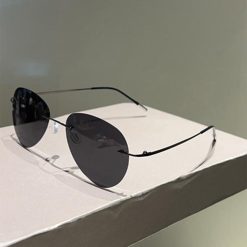 Rimless Pilot Sunglasses Men Fashion Vintage Solid Color Outdoor Shades Women New Trendy Luxury Brand Design Sun Glasses