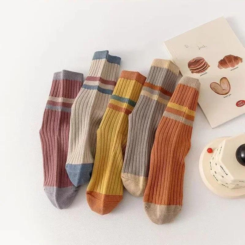 5 Pairs Striped Print Socks for Women Comfy Soft Mid Tube Socks Winter  Harajuku Funny Casual Sock Women's Stockings Hosiery