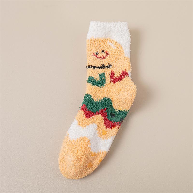 

Женские пушистые рождественские носки - Не линяющие, толстый коралловый флис, теплые нескользящие силиконовые носки для сна One Size