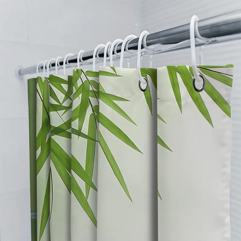 Elegant Bamboo Leaf Pattern Shower Curtain – Waterproof And Durable Bathroom Decor With Nature-Inspired Design Elevate Space