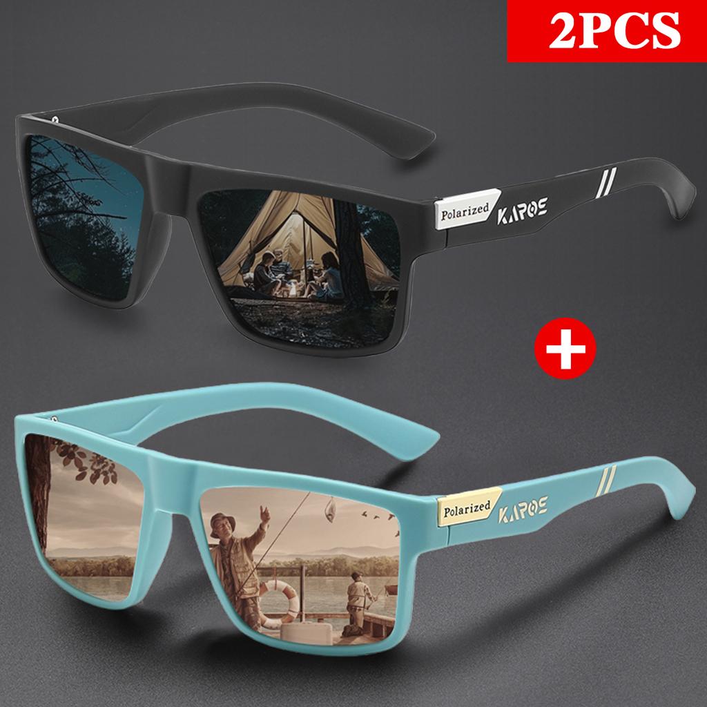 KAROS 2PCS Retro Square Sports Sun Glasses Lightweight UV400 for Fishing and Driving Unisex Vintage Outdoor Eyewear
