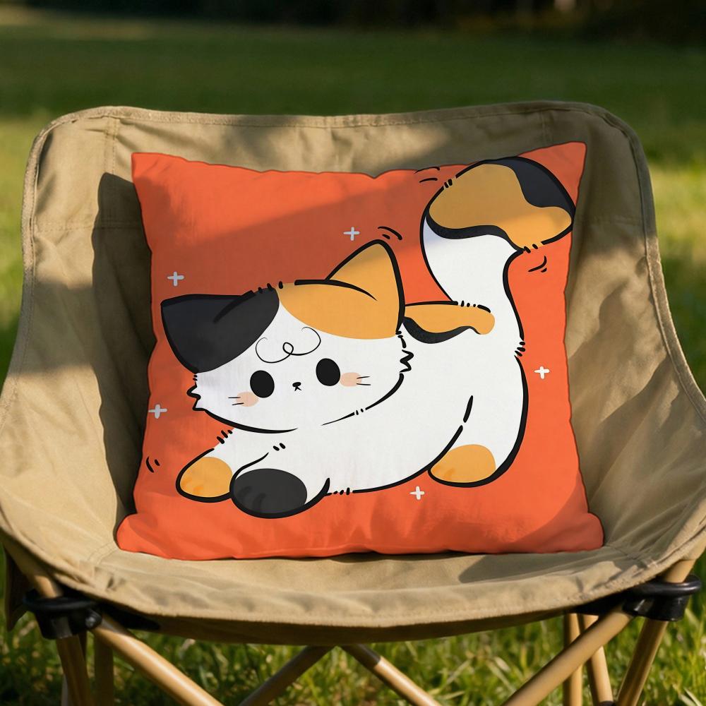 Chubby Cute Orange Cat Cushion Cover Soft Reversible Durable Pillow Cover MultiScene Use for Home Car Daily Comfort