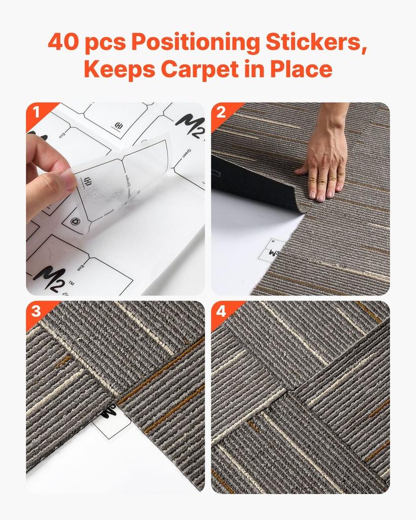 Carpet Tiles Reusable 610x610 Mm, 24 PCS Modular Carpet Square Rug, Commercial Floor Soft Padded for Seamless Cover 8.9, Easy DIY Replacement for