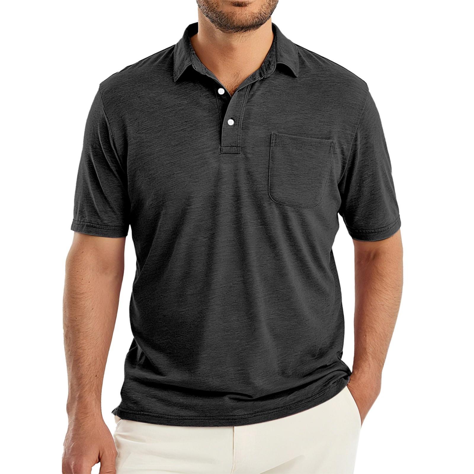 

Мужской летний однотонный топ с пуговицами, карманом, лацканами, свободного кроя, с короткими рукавами XXXL чёрный