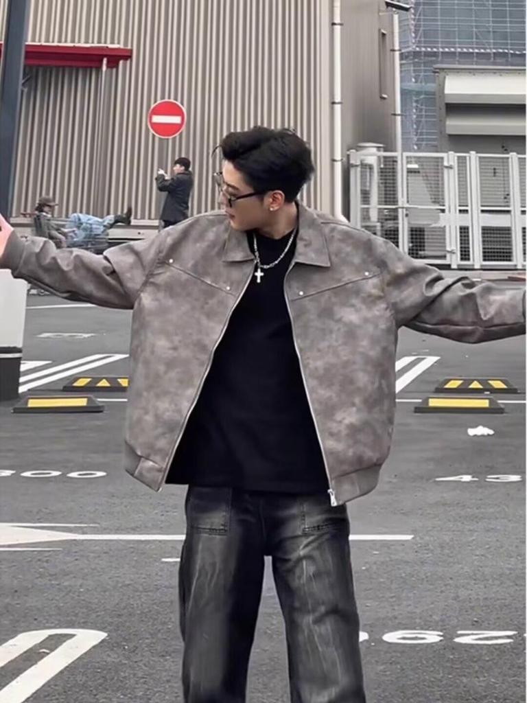 Men's Retro PU Leather Rivet Baseball Jacket - Meilade Spring & Autumn Style Couple Outerwear.