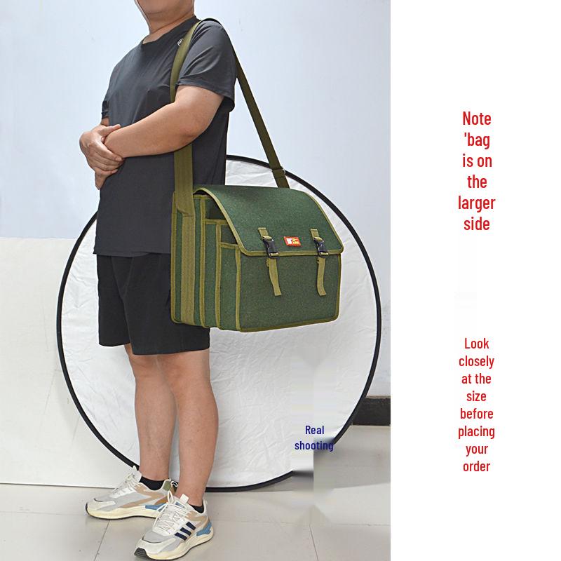 Four-Layer Extra Thick Canvas Tool Bag - Large Capacity, Multi-Function for Electricians and Carpenters.