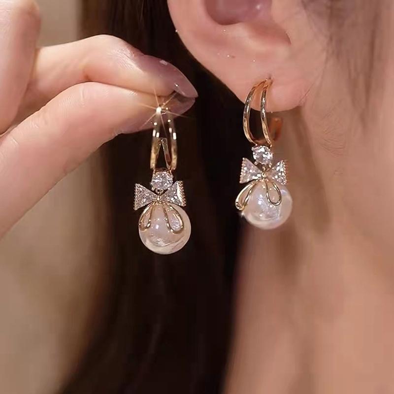 Exquisite  Pearl Bow Stud Earrings For Women Tassel Earring Bride Wedding Party Jewelry