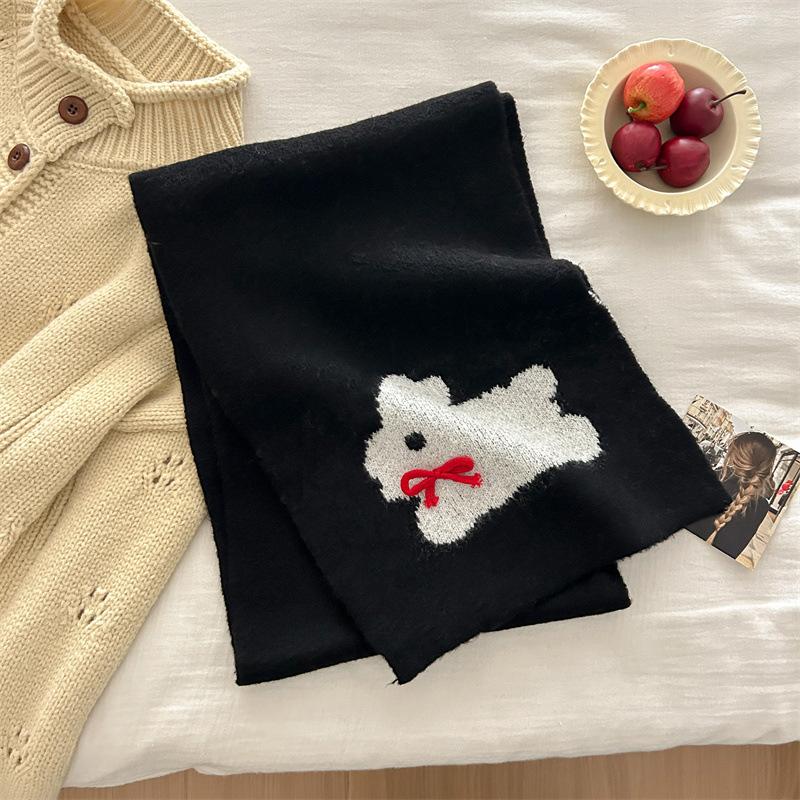 

Новый осенне-зимний бант с изображением кролика из мультфильма, милый мягкий и липкий вязаный шарф для женщин в стиле колледжа, универсальный шарф 168 * 29cm