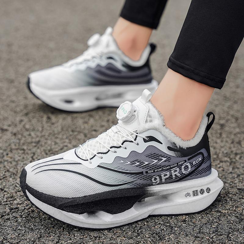 Rotary Knob Sport Trainers Winter Plush Lined Thick Hollow Sole Quick Lace System Unisex Teen Shoes