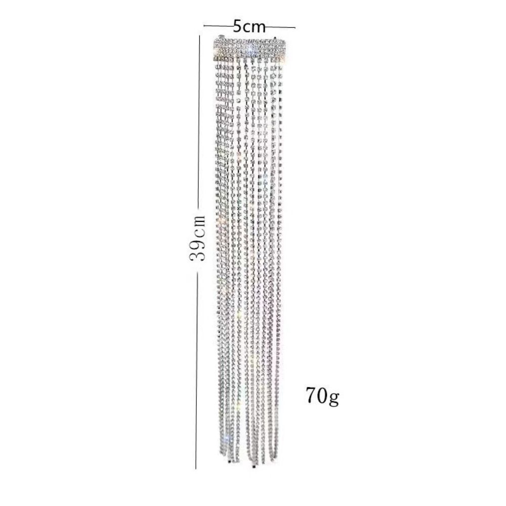 Long Tassel Sparkling Rhinestone Hairpins Silver-Color Geometric Metal Rhinestone Hair Accessory Full Rhinestone Hyperbole Desig