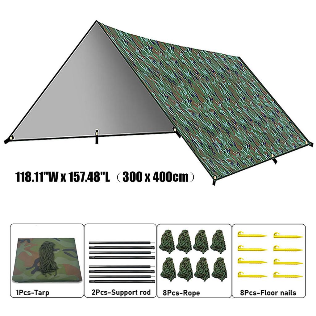 Waterproof Camping Sunshade, Portable Tent Tarpaulin, UV-Protective Sunshade, Outdoor Camping Multi-Function Gear - Camo