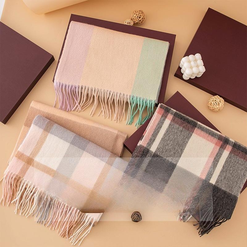 Lamb Wool Autumn and Winter Same Style Plaid Scarf for Men and Women Classic Wool Thickened Warm Scarf