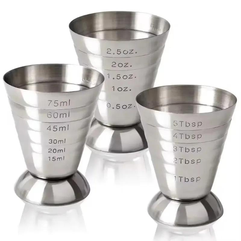 1/2Pcs Stainless Steel Metal Liquid Mixing Drink Measuring Cups With Scale Multifunctional Wine Glass for Home Bars & Restauran