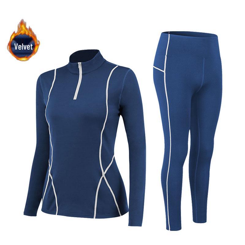 Women's Fleece-Lined Long-Sleeve Yoga Set: Warm, Slim-Fit Half-Zip Sweatshirt for Autumn & Winter Fitness