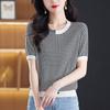 Dünnes Strickshirt Sommer Neu Kariertes T-Shirt Damen Kurzarmtop