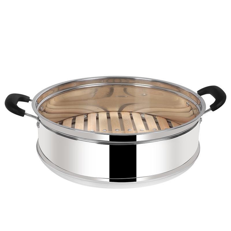 Thickened Bamboo and Stainless Steel Steamer Basket with Trivet and Steaming Rack