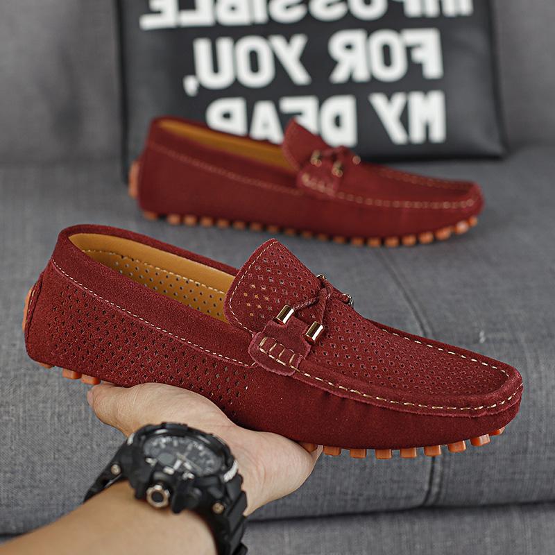 Summer Mens Casual Shoes Breathable Punching Leather Classic Loafers Shoes Moccasins Men Outdoor Non-slip Driving Shoes
