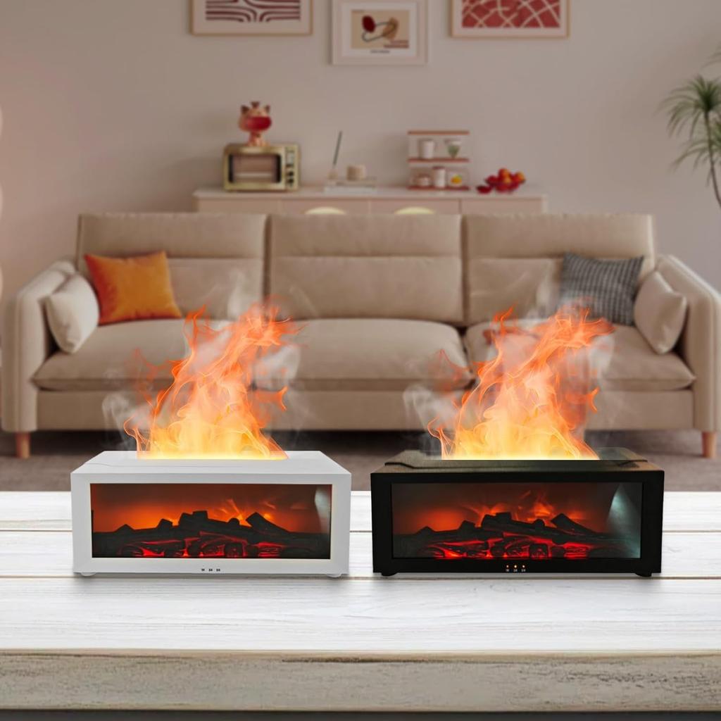 3D Flame Fireplace Humidifier Quiet Aroma Diffuser with Controller 150ml Essential Oil Diffuser Colorful Light Modes for Home Office(Black)