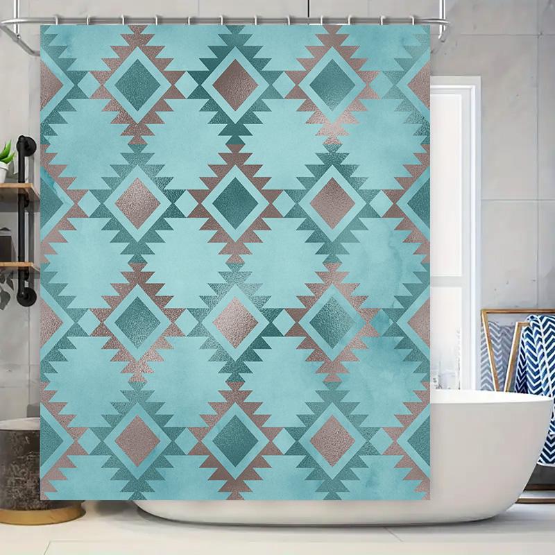 

Modern Geometric Pattern Blue Shower Curtain Decor For Bathroom Water Absorption Material W60H190(CM)-1 Pcs