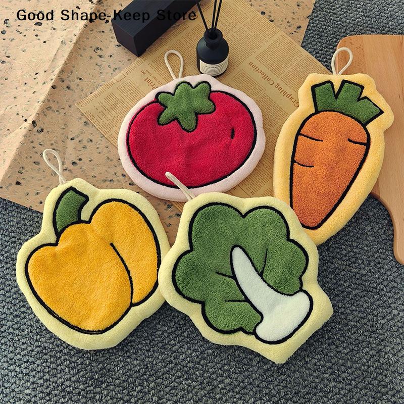 Carrot Tomato Design Quick-Dry Absorbent Kitchen Bathroom Hands Vegetables Coral Fleece Hand Towels Towel Wall Hanging Rag