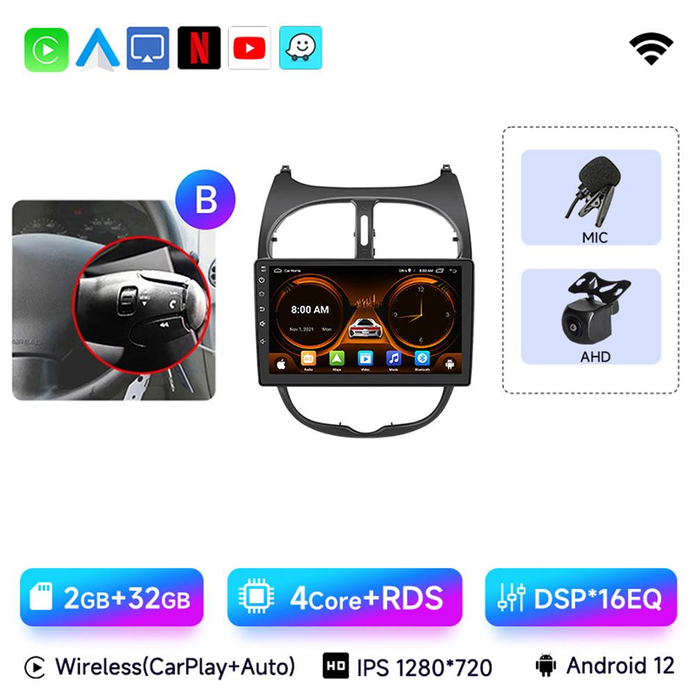 JIUYIN  Android 13 Car Radio For PEUGEOT 206 206CC 206SW 2000-2008 Auto Multimedia Player GPS Autoradio Carplay 2 Din