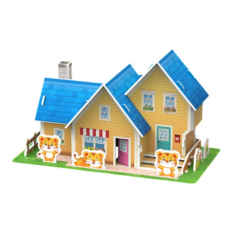 Kids 3D Stereo Puzzle Cartoon House Castle Building Model DIY Handmade Early Learning Educational Toys Gift for Children