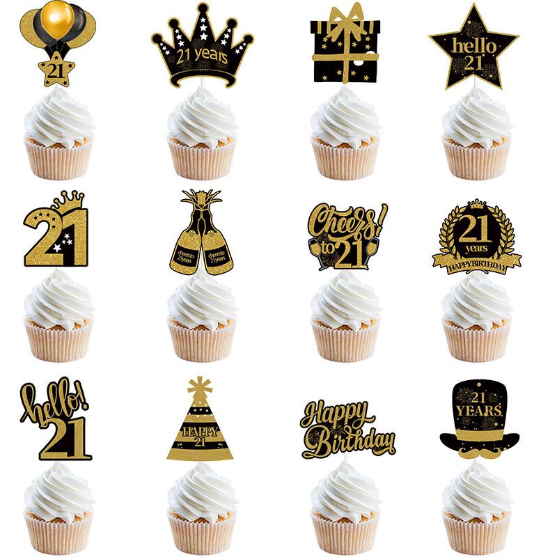 30th 40th 50th 60th Birthday Party Black Gold Cupcake Toppers 30 40 50 Years Old Birthday Party Cake Decoration Adult Party Gift
