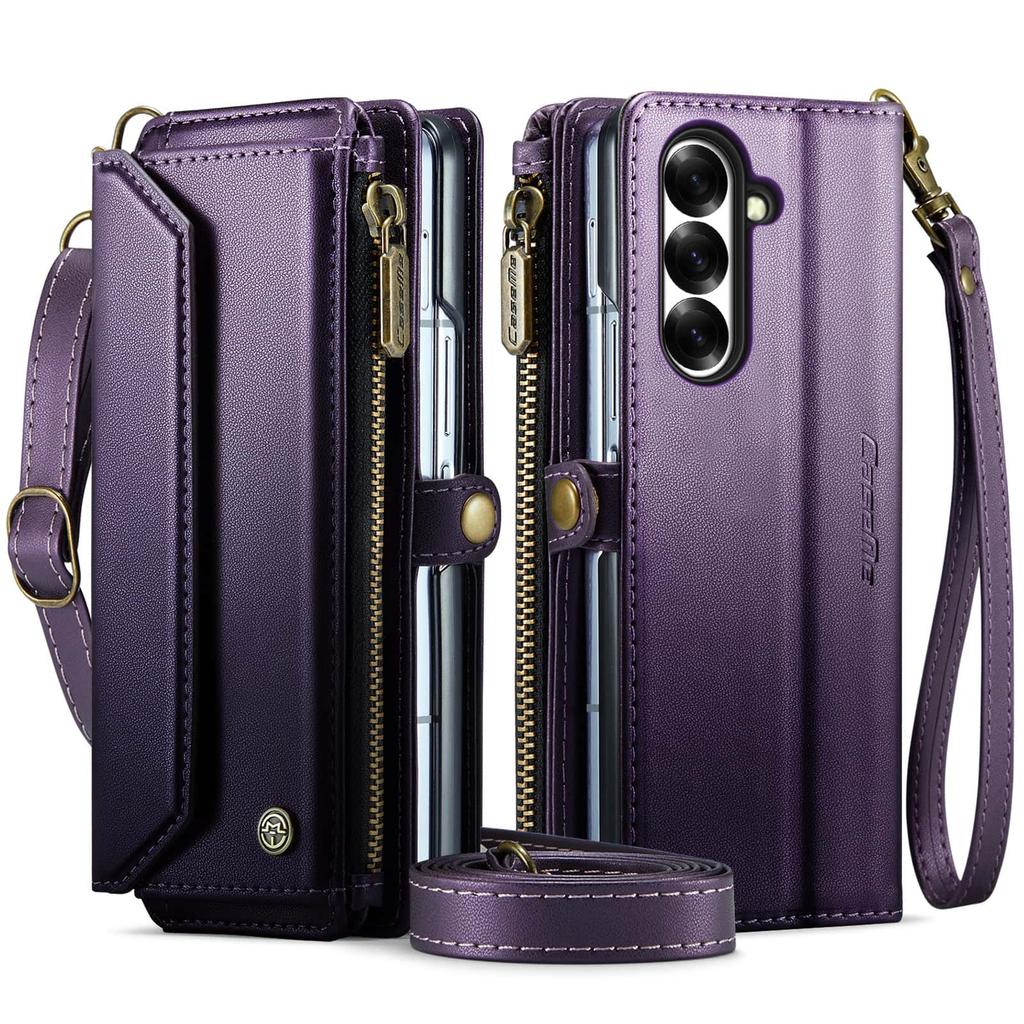 For Samsung Galaxy Z Fold 8 Case Crossbody Zipper Wallet RFID Blocking Card Slot Magnetic Leather Wristlet Flip Cover for Women