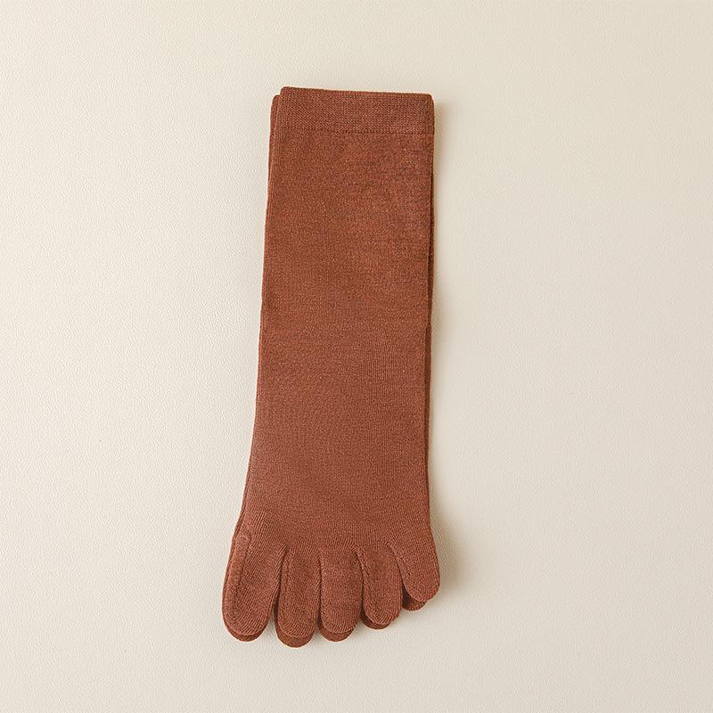 Chaussettes d'orteils en coton de couleur unie gris noir mi-mollet chaussettes pour femmes automne hiver chaud respirant chaussettes à cinq doigts