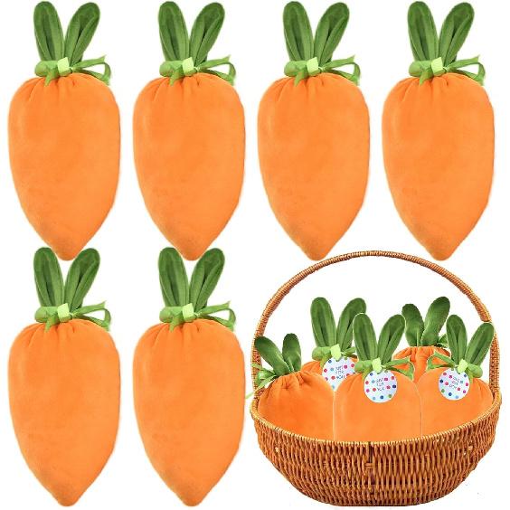 ANROUIN 10pcs Easter Carrot bunny Gift Bags Easter Basket Stuffers Rabbit Ear Carrot Shaped Velvet Drawstring Bags for Candy Treat birthday Party