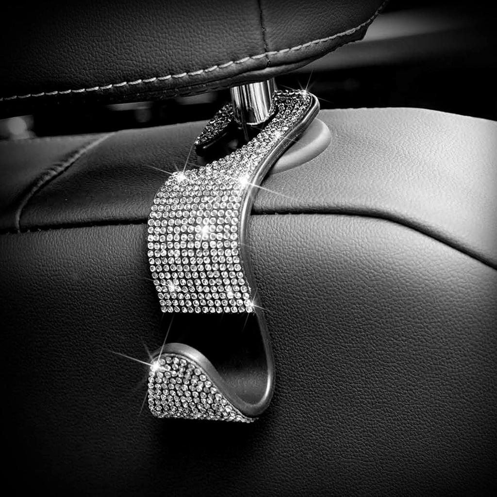 Car Purse Hook Bling Car Headrest Hook For Women Girls, 4 Packs Auto Back Seat Hangers Rear Headrest Hook For Purse, Bag, Handbag, Grocery (Silver)