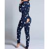 Women Fashion Printed Functional Open Butt Buttoned Romper Casual Long Sleeve Pajamas Jumpsuit Plus Size