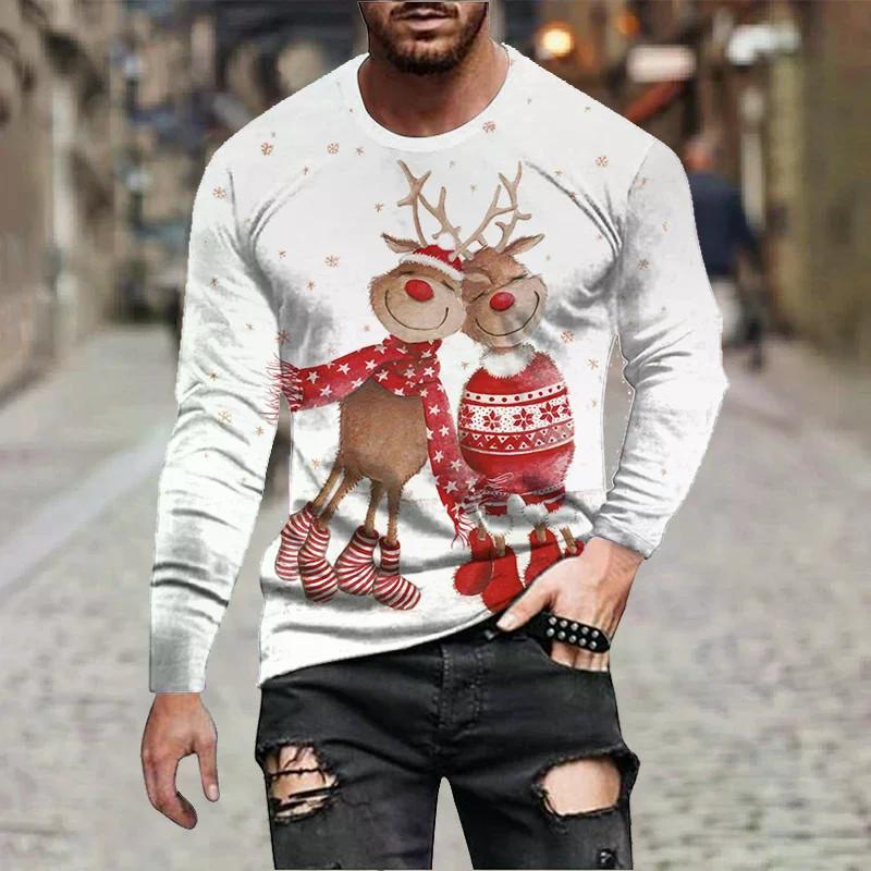 Funny Reindeer 3D Printed T-shirt Men's Christmas Hip-hop Street Wear Long Sleeved T-shirt Harajuku Top Children's T-shirt