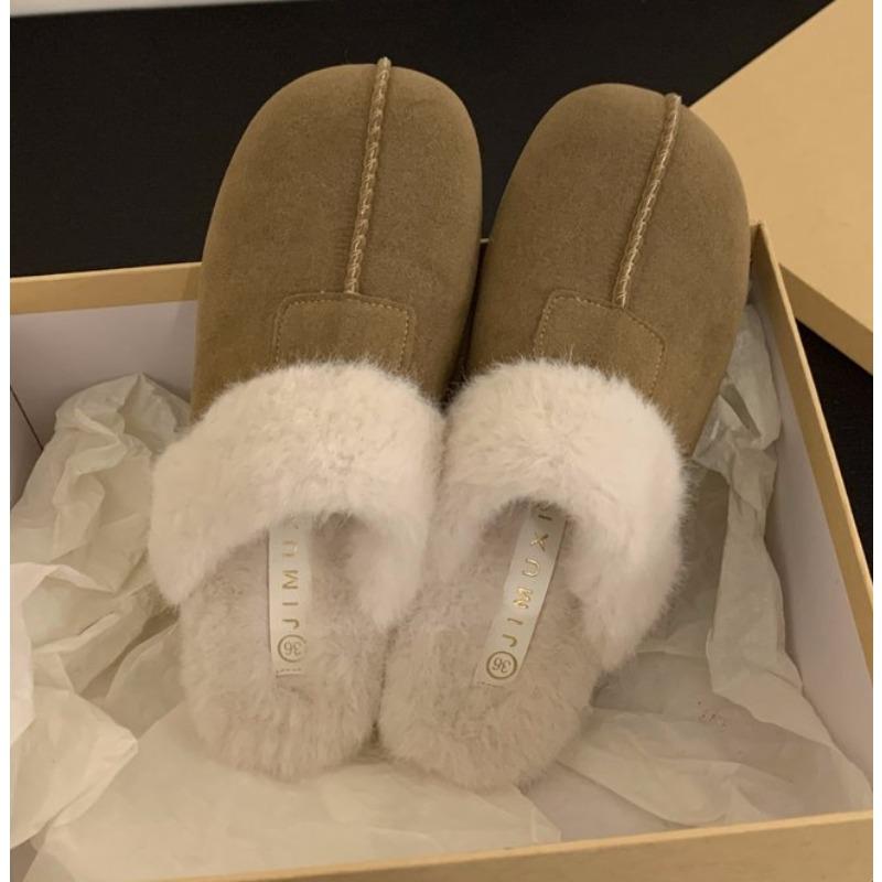 New Winter Fuzzy Women Slippers Indoor Soft House Shoes Brand Fluffy Suede Women Shoes Outdoor Antiskid Flat Slippers