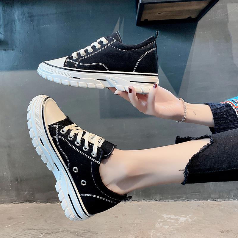 Platform Canvas Shoes Women's 2025 New Spring and Summer Breathable Student Versatile Explosive Muffin Sports and Leisure Board Shoes