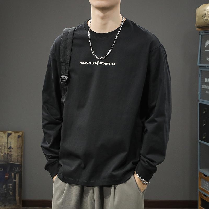 American Retro Cotton Long-Sleeved T-Shirt Men'S Loose Large Size Autumn Heavy Round Neck Bottoming Shirt Trendy Printed Sweater