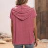 Summer 2025 Short Sleeve Loose Hooded T-shirt Women Elegant Button V Neck Slim Fit Casual T Shirt Woman Fashion Solid Simple Drawstring Lady Tee 26480