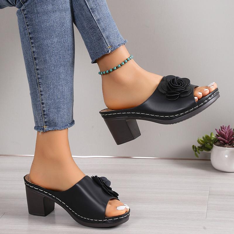 Fashion 2025 Summer High Heels Sandals for Women Flower Decor Thick Heel Summer Sandles Woman Lightweight Open Toe Casual Sandalias 43