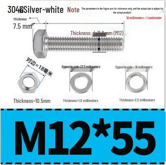 304 Stainless Steel Hex Head Bolt and Nut Set M6-M14, Lengths 8-100mm