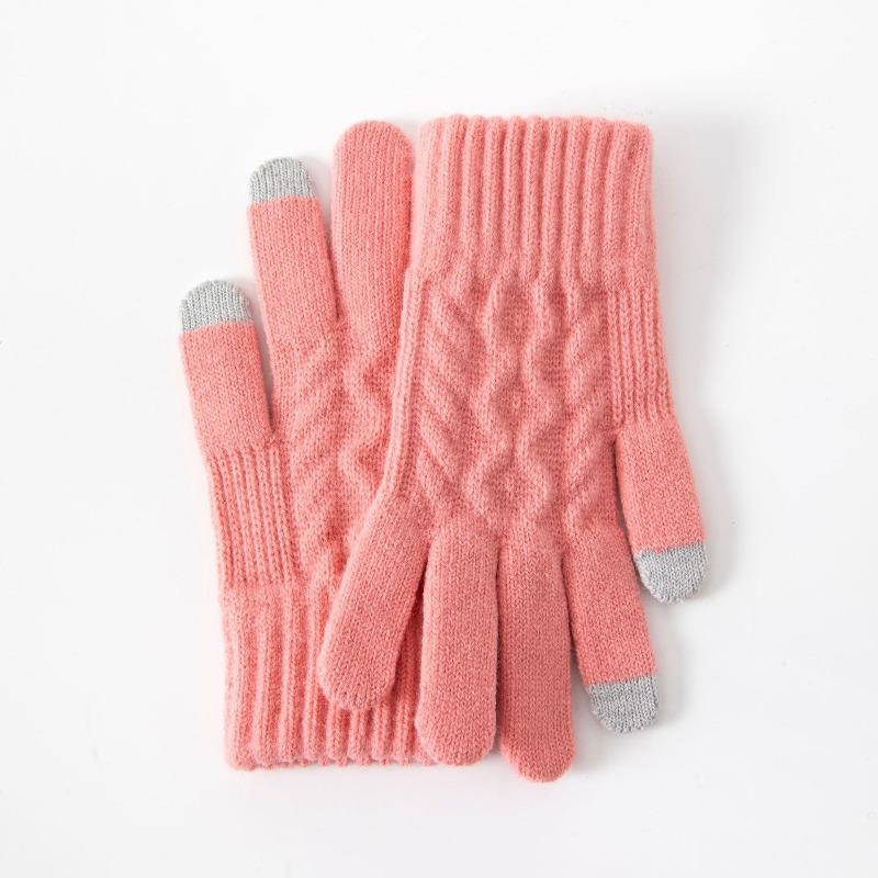 Gloves Women's Winter Velvet Thickened Korean Version Cold-proof Cute Riding Touch Screen Warm Wool Knitted Gloves