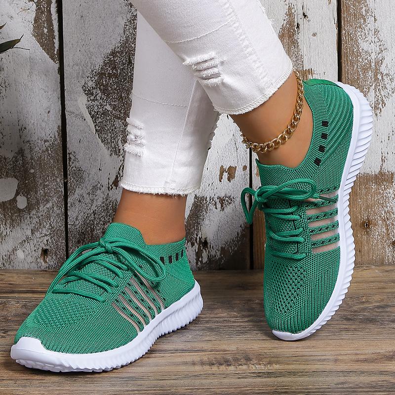 fashion Lightweight Breathable Running Shoes for Women Non Slip Knitted Green Sneakers Woman Soft Sole Slip On Casual Flats Plus Size 43
