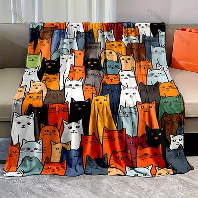 A Group of Cats Cartoon Print Warm and Comfortable Blankets for Adults and Children Luxury Gifts for Home Travel Camping RV