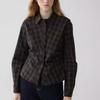 Retro Plaid Pleated Waist Shirt Women's Autumn and Winter New Lapel Commuter Slim Top
