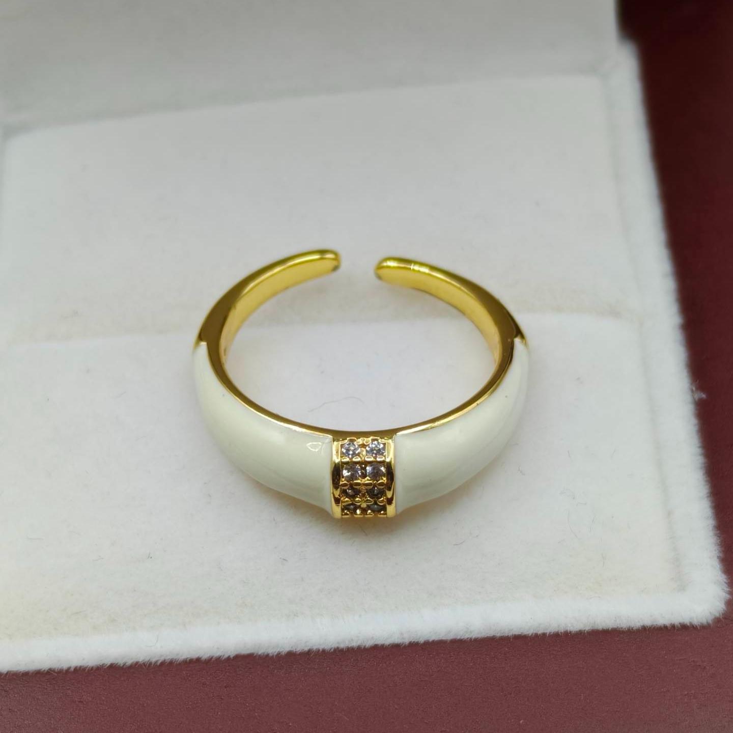 

Fine Gold Plated Bamboo Shape Finger Rings for Women Elegant Colorful Enamel Rings Fashion Party Zircon Gift for Daily Wear adjustable